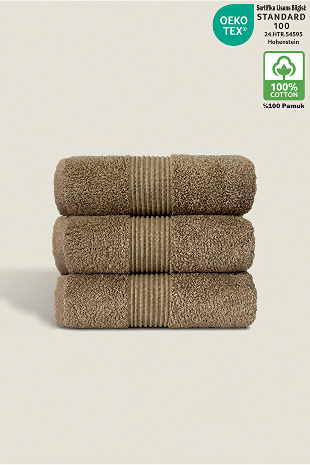 3-Piece Hand Face Towel Set 100% Cotton Certified Head Towel | Kitchen | Dowry 50X90Cm Brown