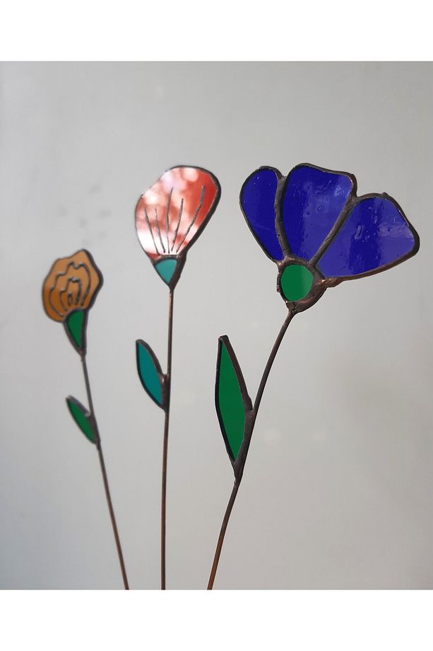 3 lü modern vitray çiçek - 2