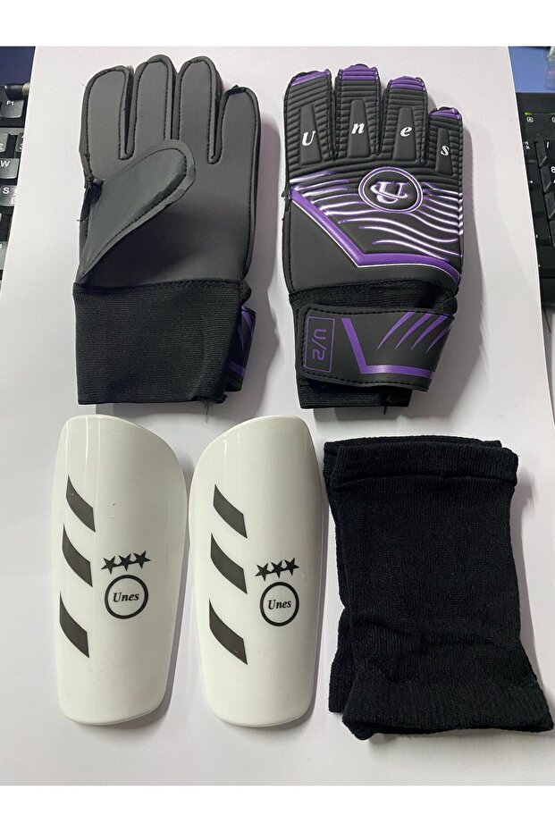 Purple Goalkeeper Gloves and Shinpads Set