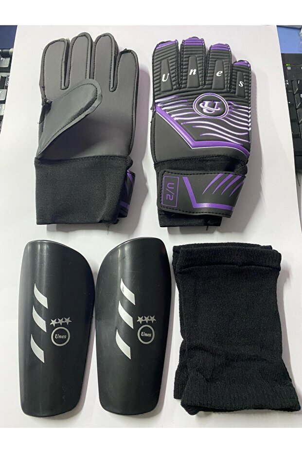 Purple Goalkeeper Gloves and Shinpads Set