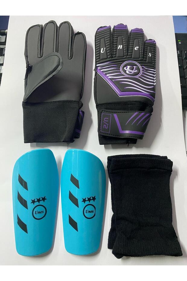 Purple Goalkeeper Gloves and Shinpads Set