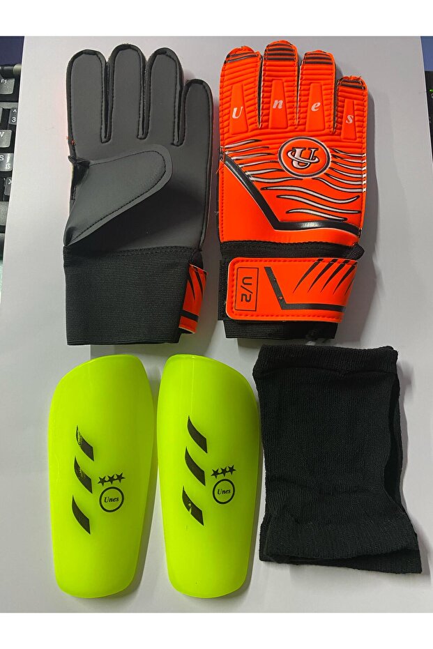 Orange Goalkeeper Gloves and Shinpads Set