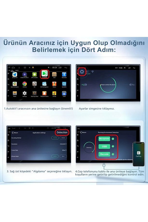Carlinkit Multimedya Carplay Dönüştürücü CarPlay & Android Auto Apple-Android Head Unit - 7