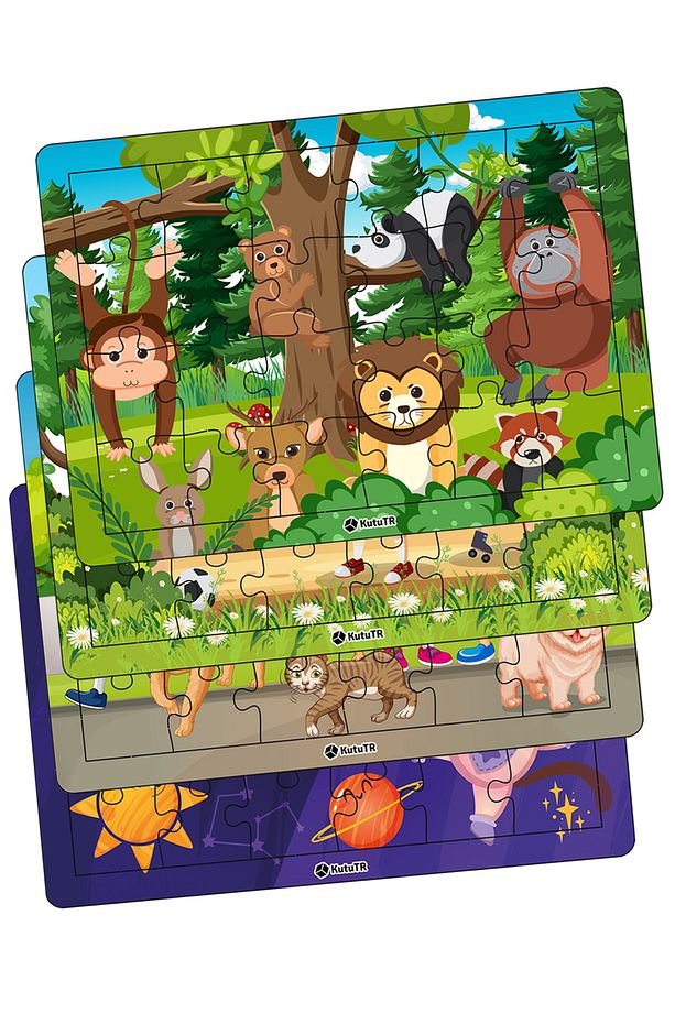 🧠✨ Eğitici 4’lü Mdf Ahşap Puzzle Seti | 24 Parça X 4 | 18x25 Cm ✨🧠 Set 17 - 1