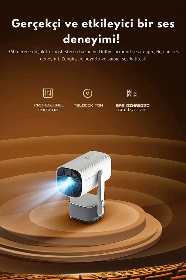Şarjlı 4K Destekli Taşınabilir Ev Sinema Projeksiyonu – Android, WiFi, Bluetooth, 3D, 200 ANSI Lümen - 3