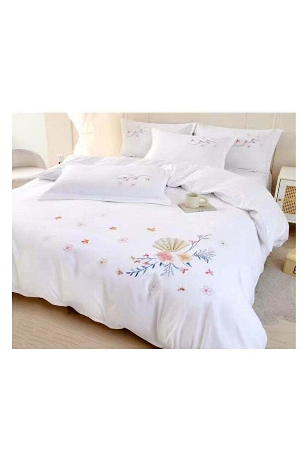 6 PIECE EMBROIDERED COTTON SOFT & COMFORTABLE COMFORTER SET KINGSIZE WHITE