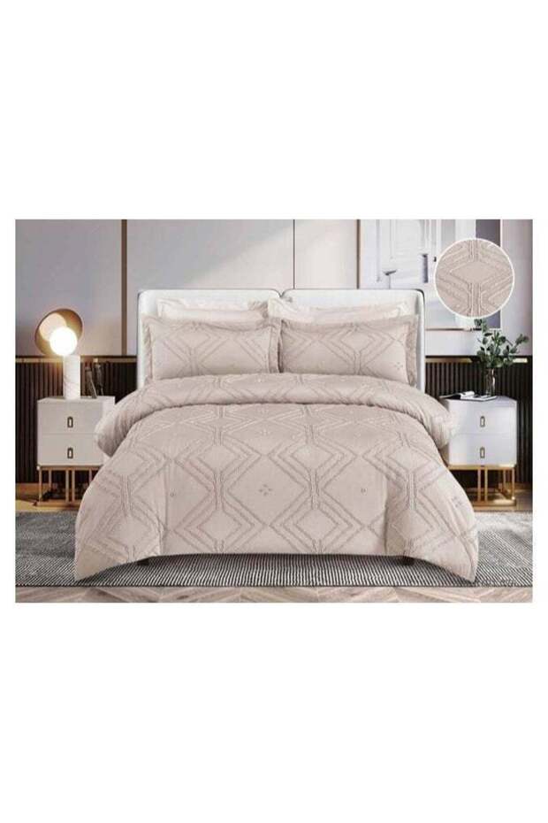CREAM 6 PC COTTON EMBROIDERED KING SIZE FLORAL DESIGN COMFORTER SET