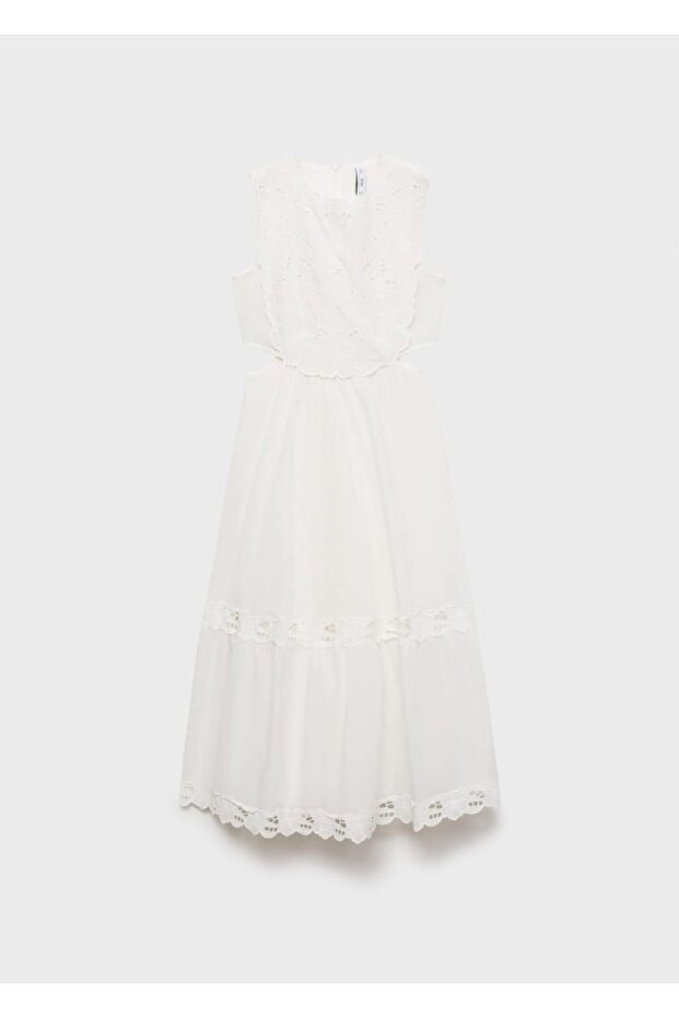 Yanları yırtmaçlı işlemeli elbise - 3