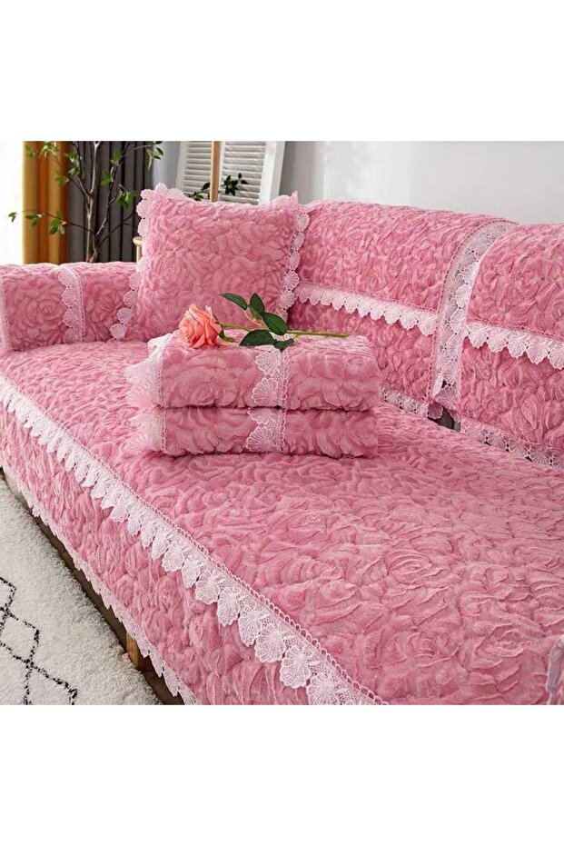Lace Soft And Premium Quality Sofa Topper/Cover Pink 210X 90Cm