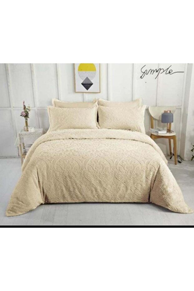 BEIGE 6PC FLORAL EMBROIDERED KING SIZE COTTON COMFORTER SET