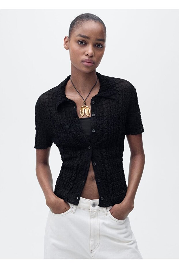 Textured Polo Neck Cardigan