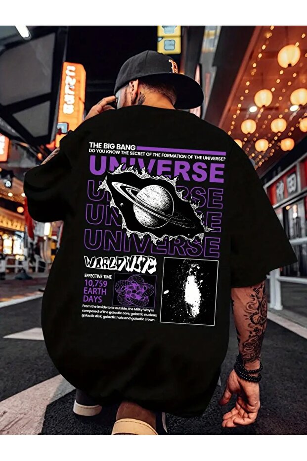 Trendy Universe Print, Men's Graphic Design T-Shirt, Comfortable Casual Tees Tshirts for Summer,
