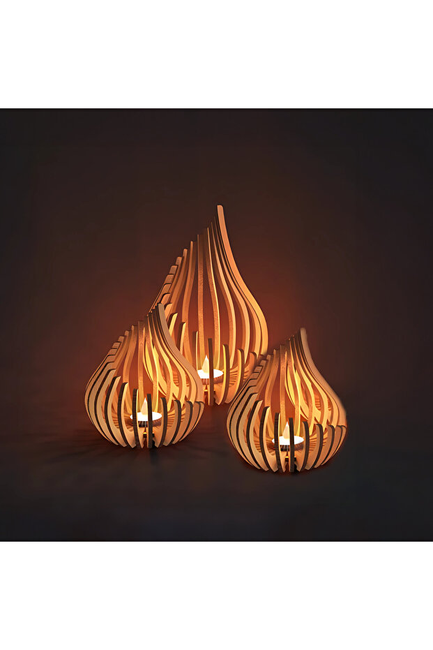 Damla 3'lü Tealight Mumluk Şamdan - 1