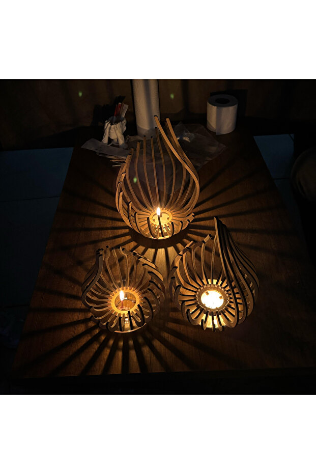 Damla 3'lü Tealight Mumluk Şamdan - 2