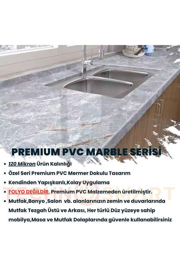 60x100cm Mermer Desen Kendinden Yapışkanlı Duvar Kağıdı Kaplama Mutfak Tezgeh Masa Folyo - 5