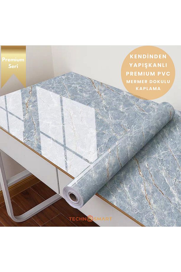 60x100cm Mermer Desen Kendinden Yapışkanlı Duvar Kağıdı Kaplama Mutfak Tezgeh Masa Folyo - 4
