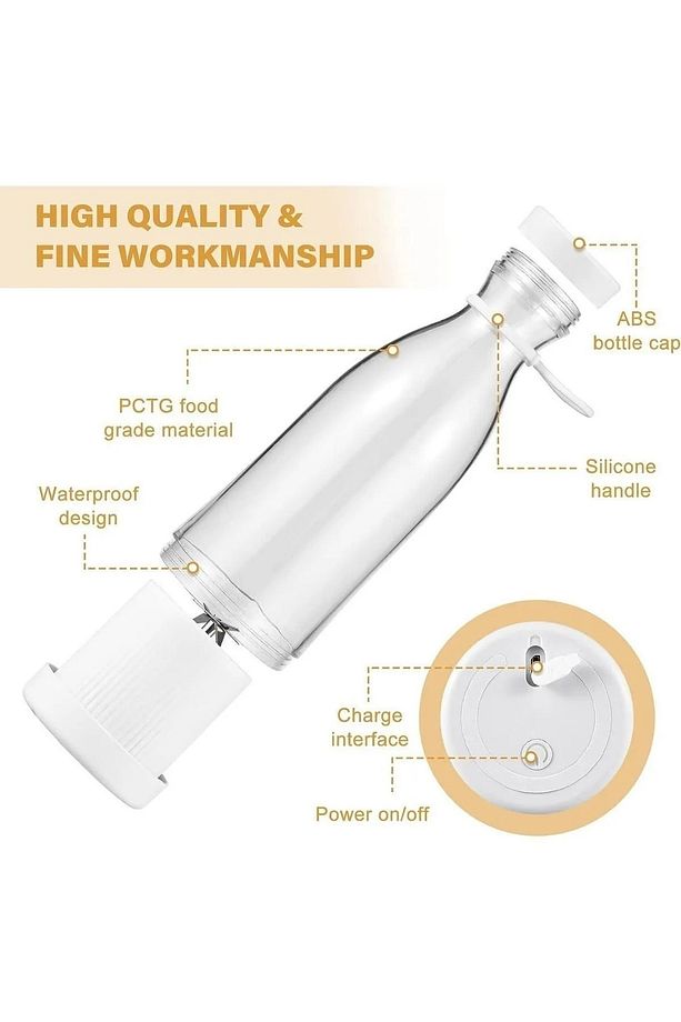 Taşınabilir Mini Şarjlı Blender Kablosuz Şarjlı Mikser Smoothie - Milkshake Shaker 380ml - 3