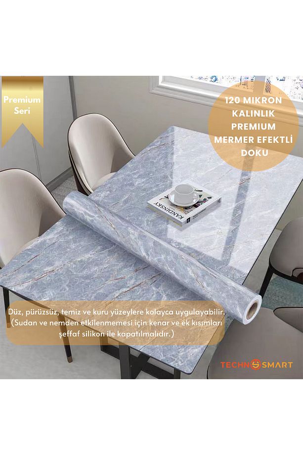 60x100cm Mermer Desen Kendinden Yapışkanlı Duvar Kağıdı Kaplama Mutfak Tezgeh Masa Folyo - 3