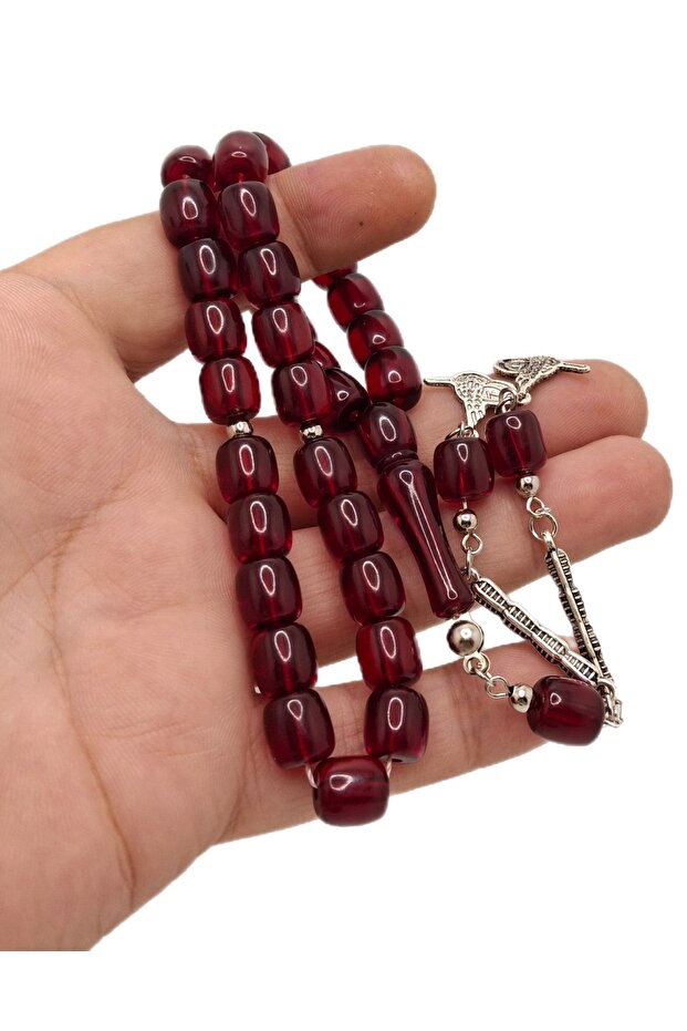 Capsule Cut Dark Red Special Tasseled Powder Amber Prayer Beads