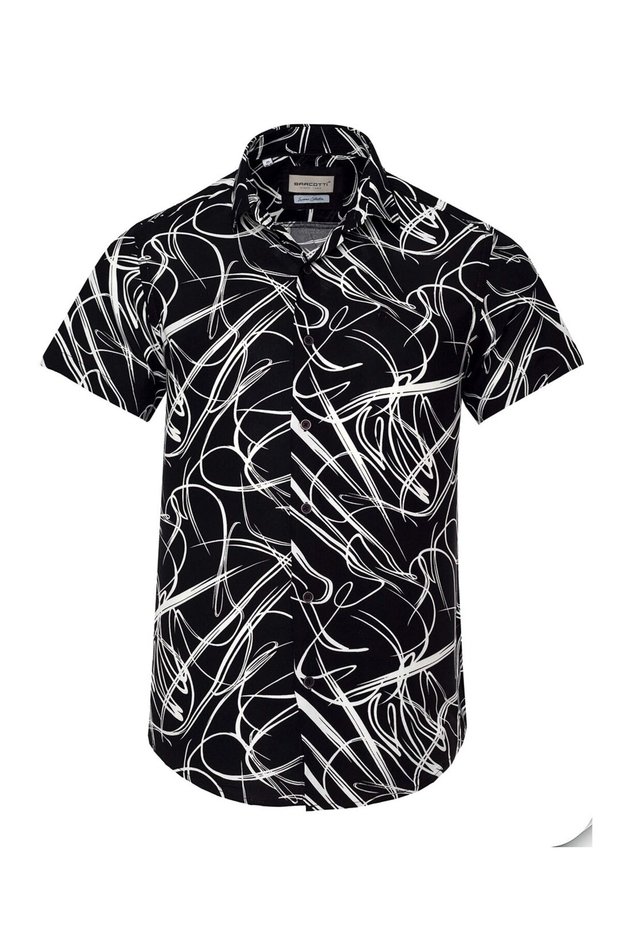 Large Size Patterned Viscose Shirt Short Sleeve Suitable for 120Kg-190Kg