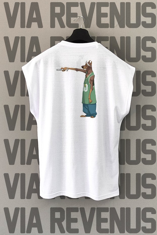 Gangsta Dog Back Printed Zero Sleeve Crew Neck Sports Tshirt