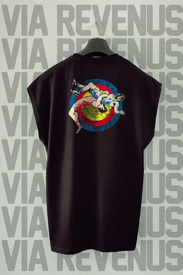 Wrestling Back Printed Zero Sleeve Crew Neck Sports Tshirt