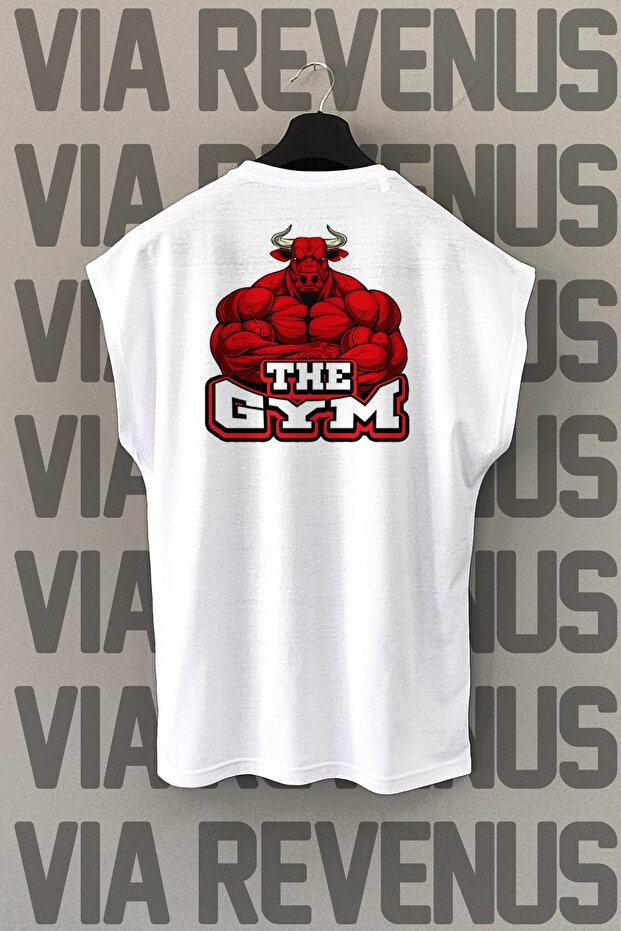 The Gym Bull Back Printed Zero Sleeve Crew Neck Sports Tshirt