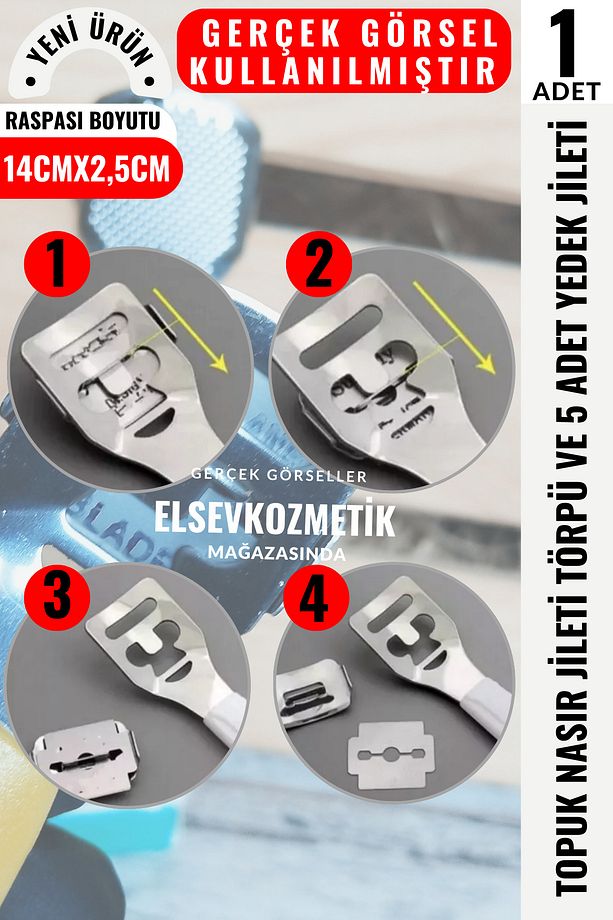 Topuk Nasır Jileti Törpü ve 5 Adet Yedek Jileti,Ayak Topuk Raspası, Pedikür,Topuk Törpüsü - 6
