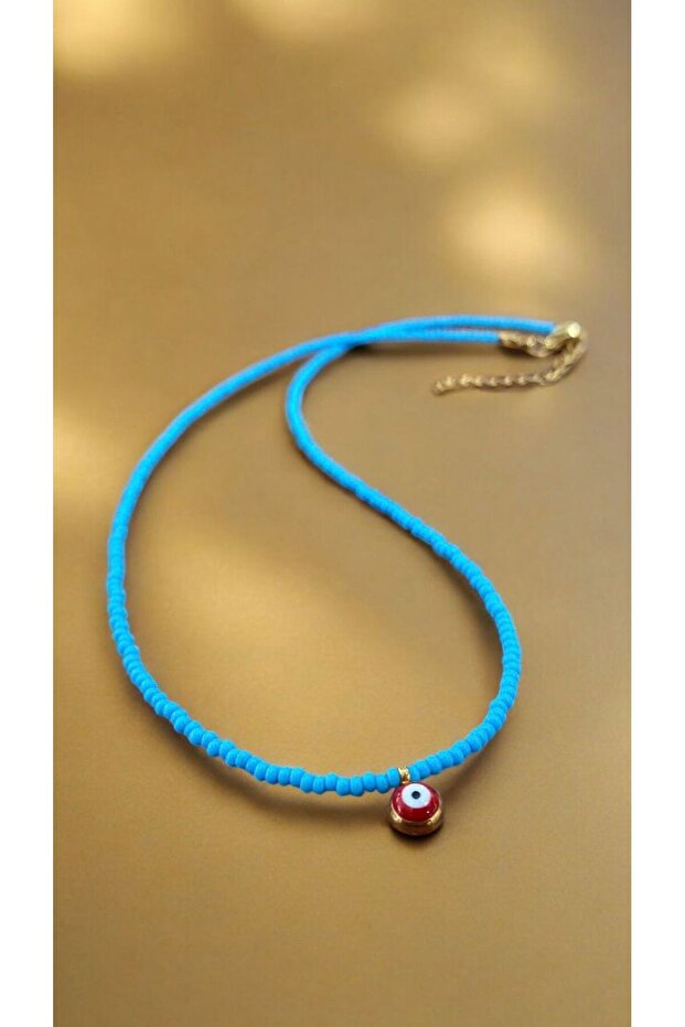 Bensei̇ Steel Red Evil Eye Bead Accessory, Steel Apparatus, Blue Sand Bead Necklace