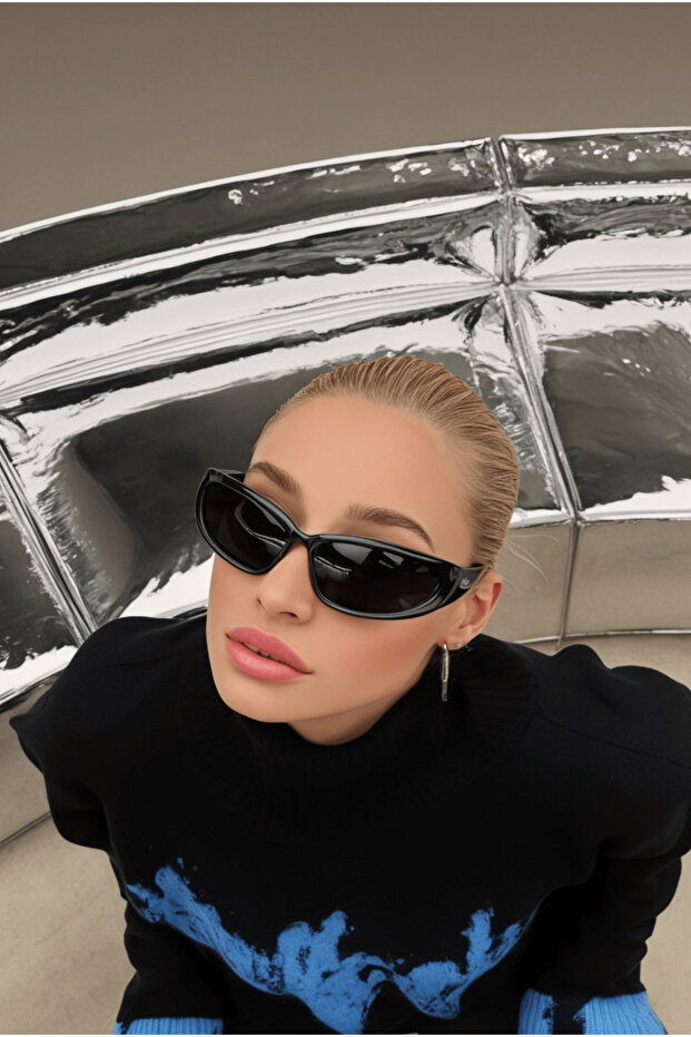 Milenyum Y2k Alien Silver Mirror - نظارات شمسية سوداء خفيفة الوزن للجنسين