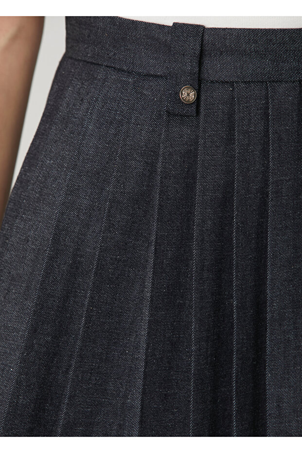 Siyah Pileli Denim Şort Etek - 5