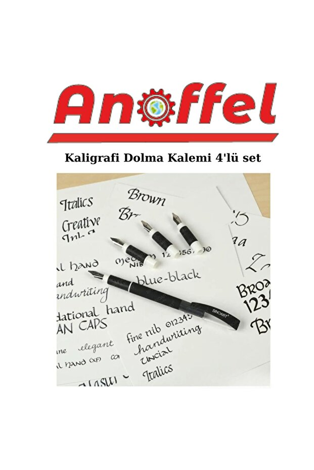 Kaligrafi Dolma Kalemi 4lü Set 1Adet çelik uçlu kaligrafi kalemi 3 Mürekkep kartşu 1Mürekkep pompası - 3