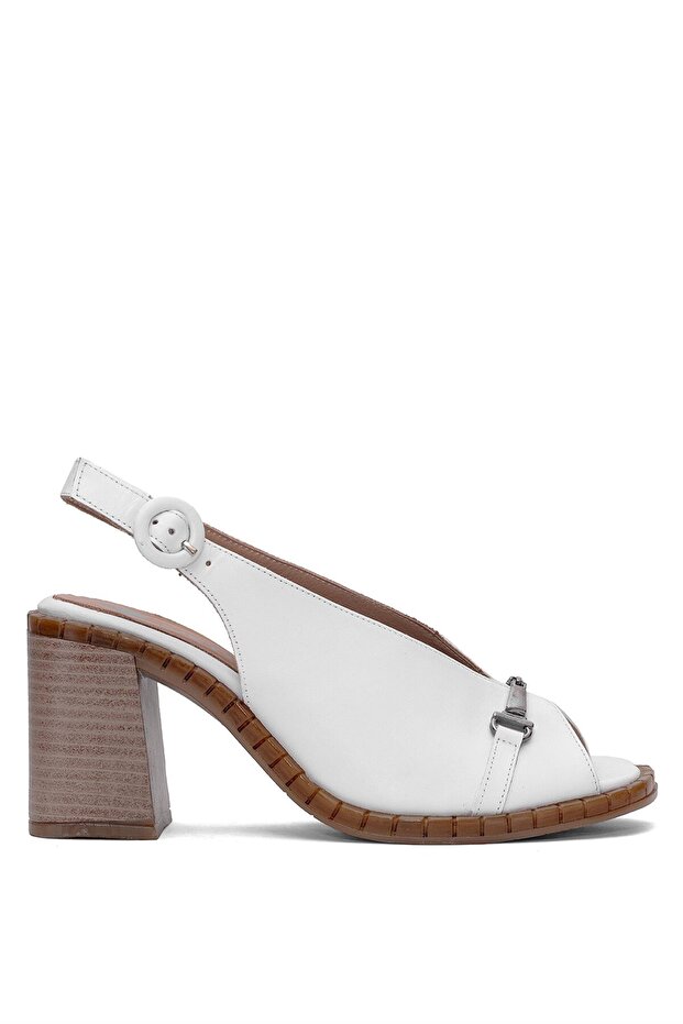 2511902 Y Women's Genuine Leather Heeled Sandals White