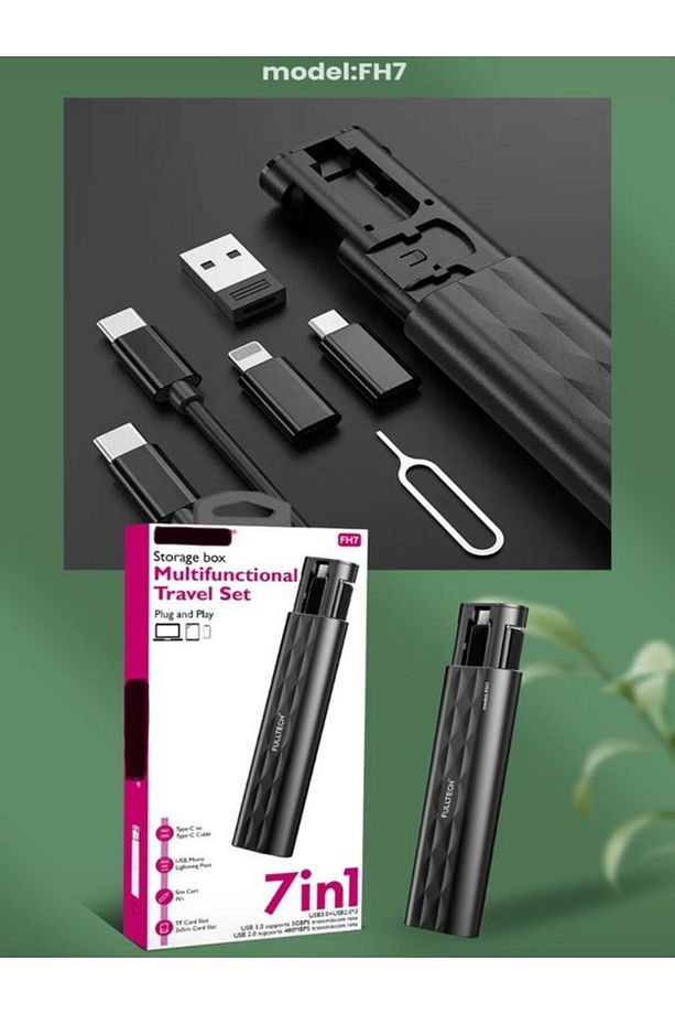 7in1 Type-C, USB, Micro, Lighting Çevirici Dönüştürücü Çoklayıcı IOS, Android, Windows Seyahat Seti - 4
