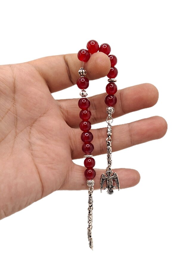 مسبحة زازا زجاجية حمراء داكنة 15 حبة