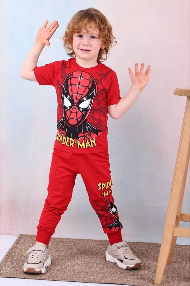 Süper Kahraman Örümcek Adam Desenli %100 Pamuk Erkek Çocuk Pijama Takımı - 1