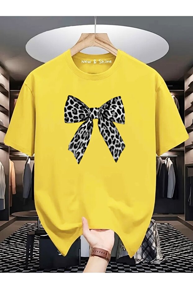 Bow Leopard Printed Oversize T-Shirt