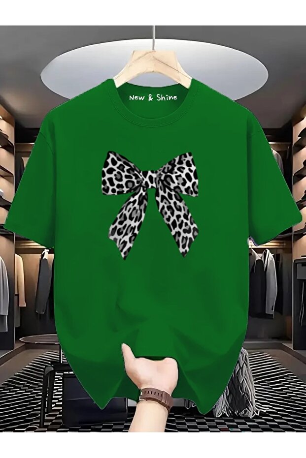 Bow Leopard Printed Oversize T-Shirt