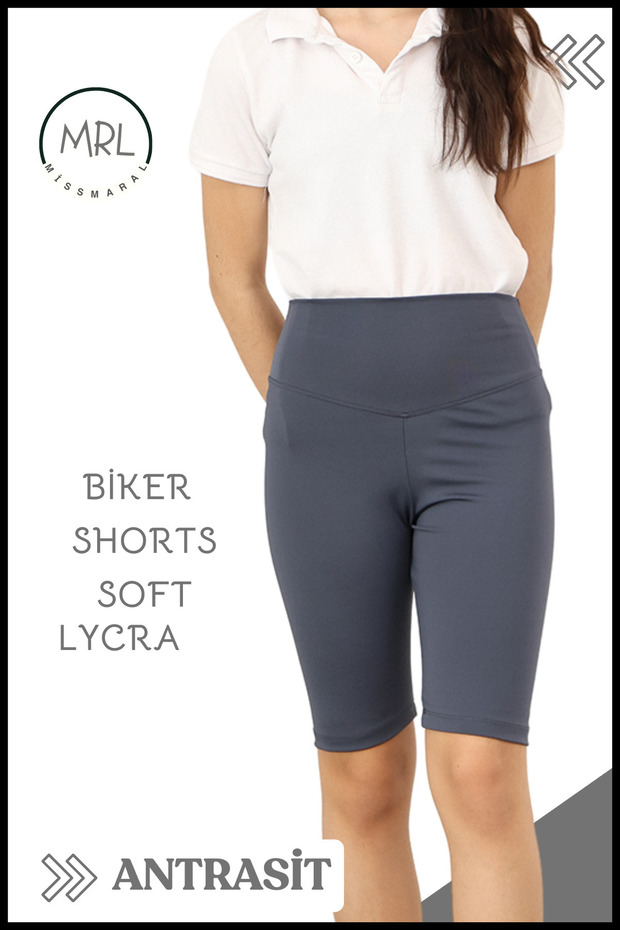 Antrasit  Biker Şort Yüksek Bel İç Göstermez Esnek Yumuşak  Likralı Soft tBiker Basics - 1