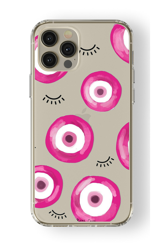 Pink Evil Eye Bead Design Printed Transparent Case Compatible with iPhone 16 Pro