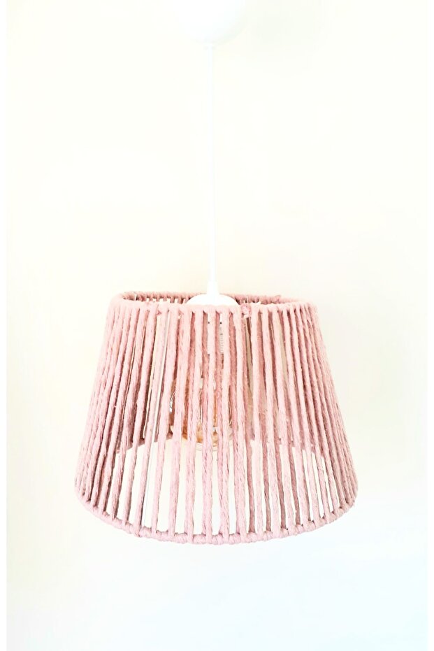 Pembe Makrome Ip Sargılı Sarkıt Avize - 3