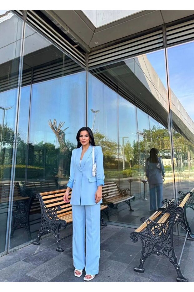 Single Button Double Blazer Suit - 2