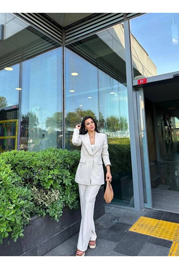 Single-Button Two-Piece Blazer Set