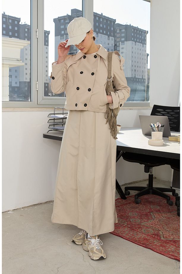 Oversize Taş Kısa Trençkot - 3