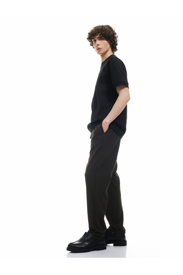 Textured Viscose Blended Chino Pocket Detailed Waist Lace up Trousers