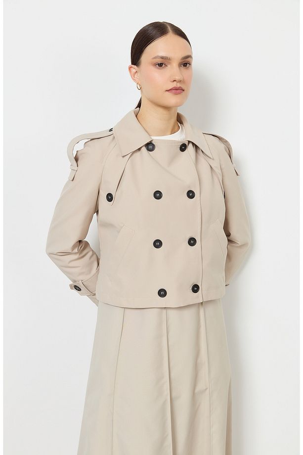 Oversize Taş Kısa Trençkot - 7