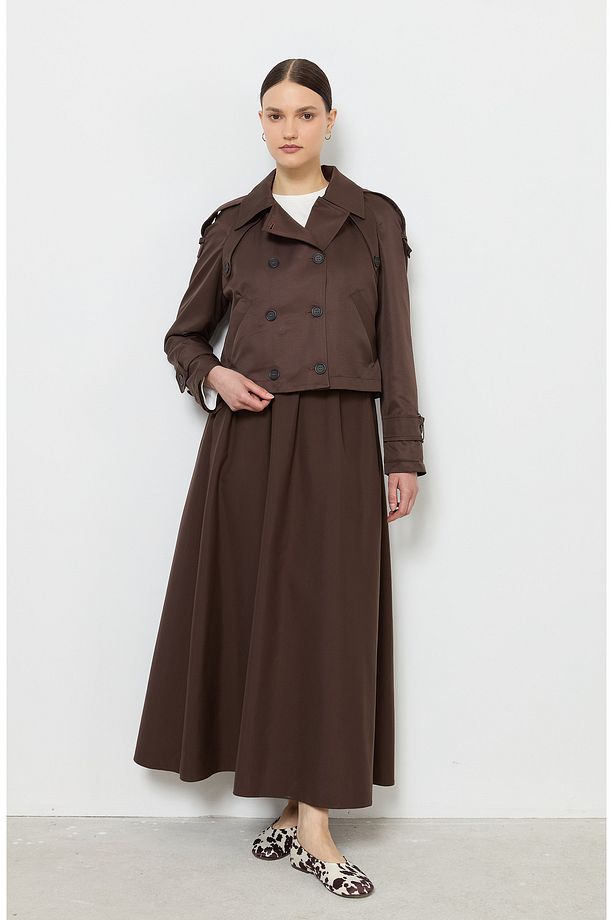 Oversize Acı Kahve Kısa Trençkot - 6