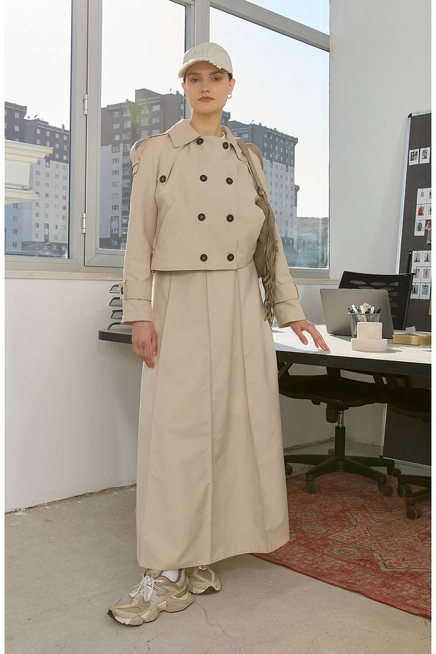 Oversize Taş Kısa Trençkot - 1