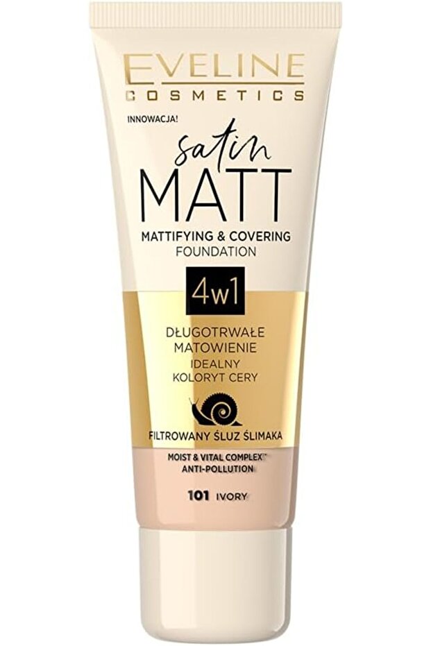 Eveline Cosmetics Satin Matt Foundation - For Mattifying & Full Coverage, 103 Natural, 30 Ml