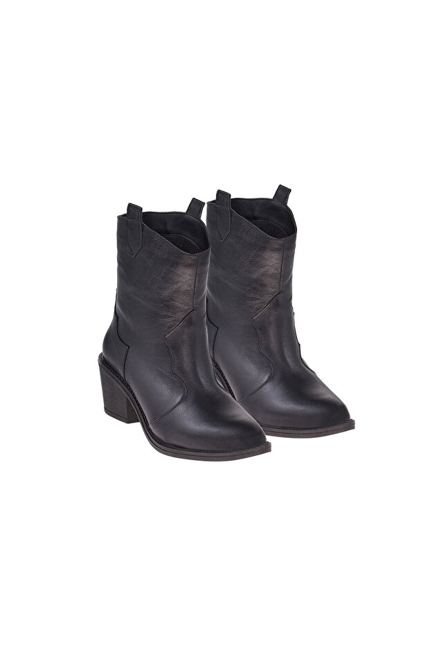 Kadın Siyah Hakiki Deri Kovboy Bot - 2